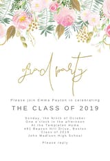 Whimsical pink & gold flowers - Invitación de Graduación